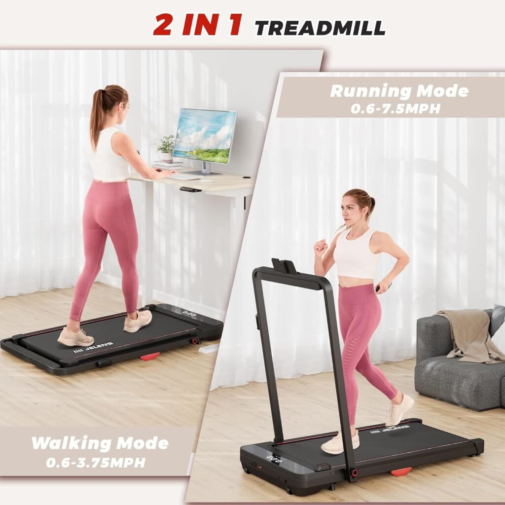 2 in 1 Treadmill, Walking Pad, 2.5HP Folding Treadmill with Remote Control LED Display, Portable Treadmill for Home/Office with 265lbs Weight Capacity