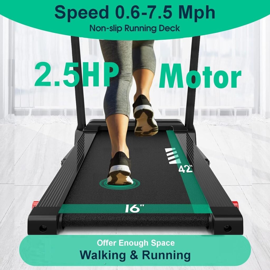 Folding Treadmill with Incline, Electric Treadmill with 42” x 16” Large Running Belt, Heart Rate Monitor, Easy Assembly, 64 Preset Programs, 7.5 Mph Speed, 2.5HP, Compact Design for Home