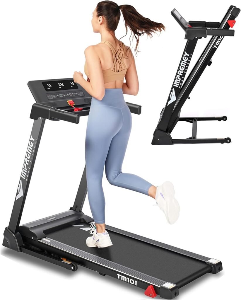 Folding Treadmill with Incline, Electric Treadmill with 42” x 16” Large Running Belt, Heart Rate Monitor, Easy Assembly, 64 Preset Programs, 7.5 Mph Speed, 2.5HP, Compact Design for Home