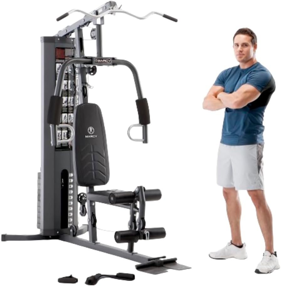 Marcy 150lb. Stack Home Gym with Pulley, Arm, and Leg Developer Multifunctional Workout Station for Weightlifting and Bodybuilding – 300 lbs Capacity MWM-4965, Black