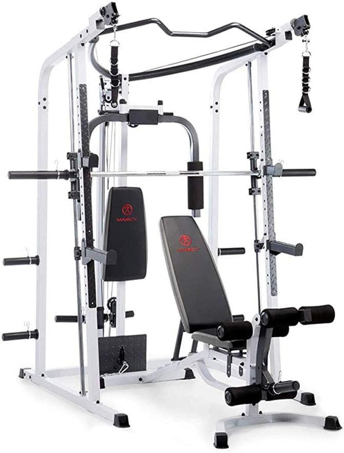 MARCY Pro Smith Cage Workout Machine Full Body Training Home Gym System with Leg Developer, Press Bar, PEC Deck, Cable Crossovers  Squat Rack