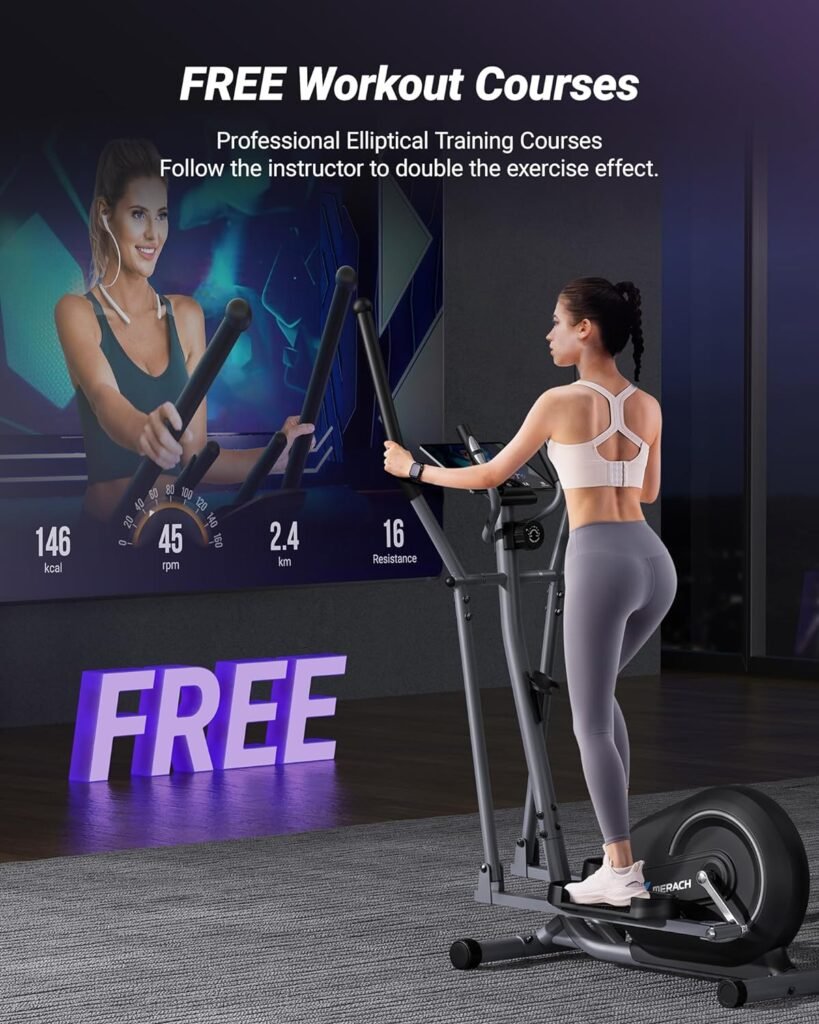 MERACH Elliptical Machine, Elliptical Exercise Machine for Home Use Compact Elliptical Training Machines with MERACH App,16 Resistance Levels Hyper-Quiet Magnetic Driving System