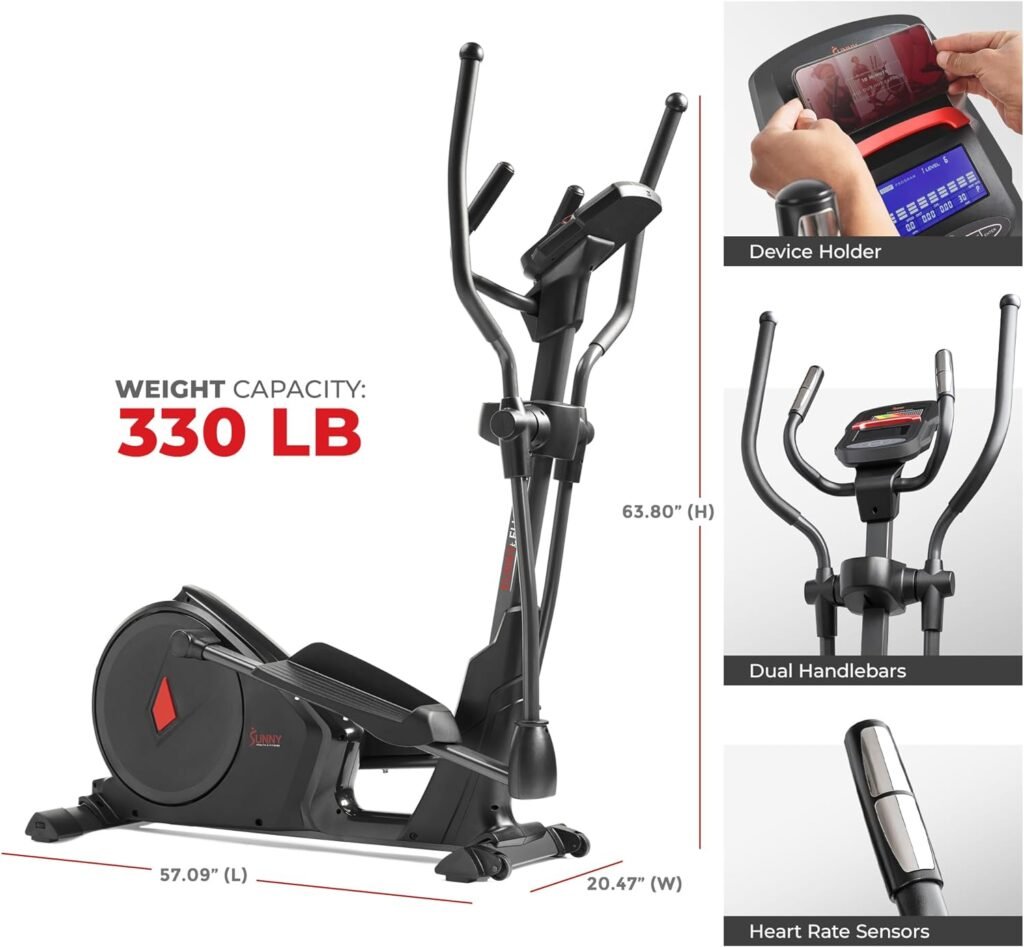 Sunny Health  Fitness Elliptical Cross Trainer Exercise Machine, Full Body Low-Impact and 24-Unique Workout Modes with Optional Exclusive SunnyFit App and Enhanced Bluetooth Connectivity