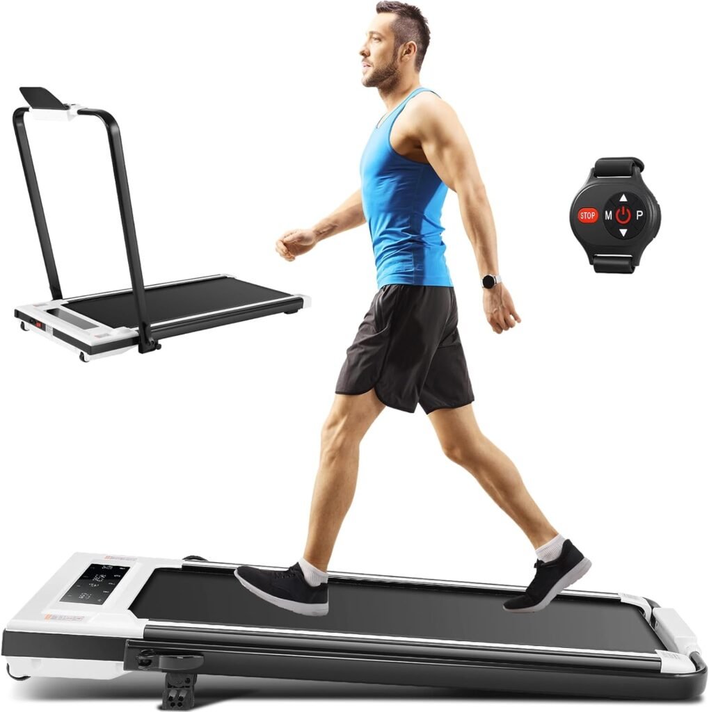 ANCHEER 2 in 1 Folding Treadmill, Under Desk Walking Pad Treadmill, Compact Space Electric Treadmill for Home Office with LED Touch Screen | 0.6-7.5MPH | Wider Running Belt, No Assembly Needed