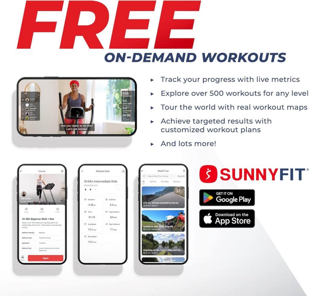 Sunny Health  Fitness Full Body Workout Elliptical Trainer with Digital Performance Monitor, Low Impact Exercise, and Optional Bluetooth with Exclusive SunnyFit App