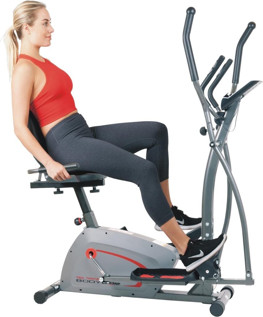Body Champ Trio-Trainer® Low-Impact Recumbent Elliptical Upright Exercising Machine Steel Frame Ultra Quiet Motorized Drive with Adjustable Magnetic Resistance, Luxurious Profile BRT6530