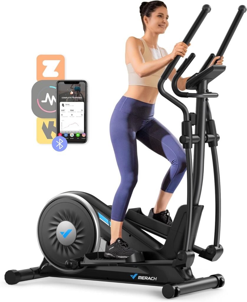 MERACH Elliptical Machine for Home, Elliptical Exercise Trainer with Exclusive MERACH App, Hyper-Quiet Doubled HED Drive System,16-Level Magnetic Resistance, 15.5-inch Strides, 350 LBS Weight Capacity