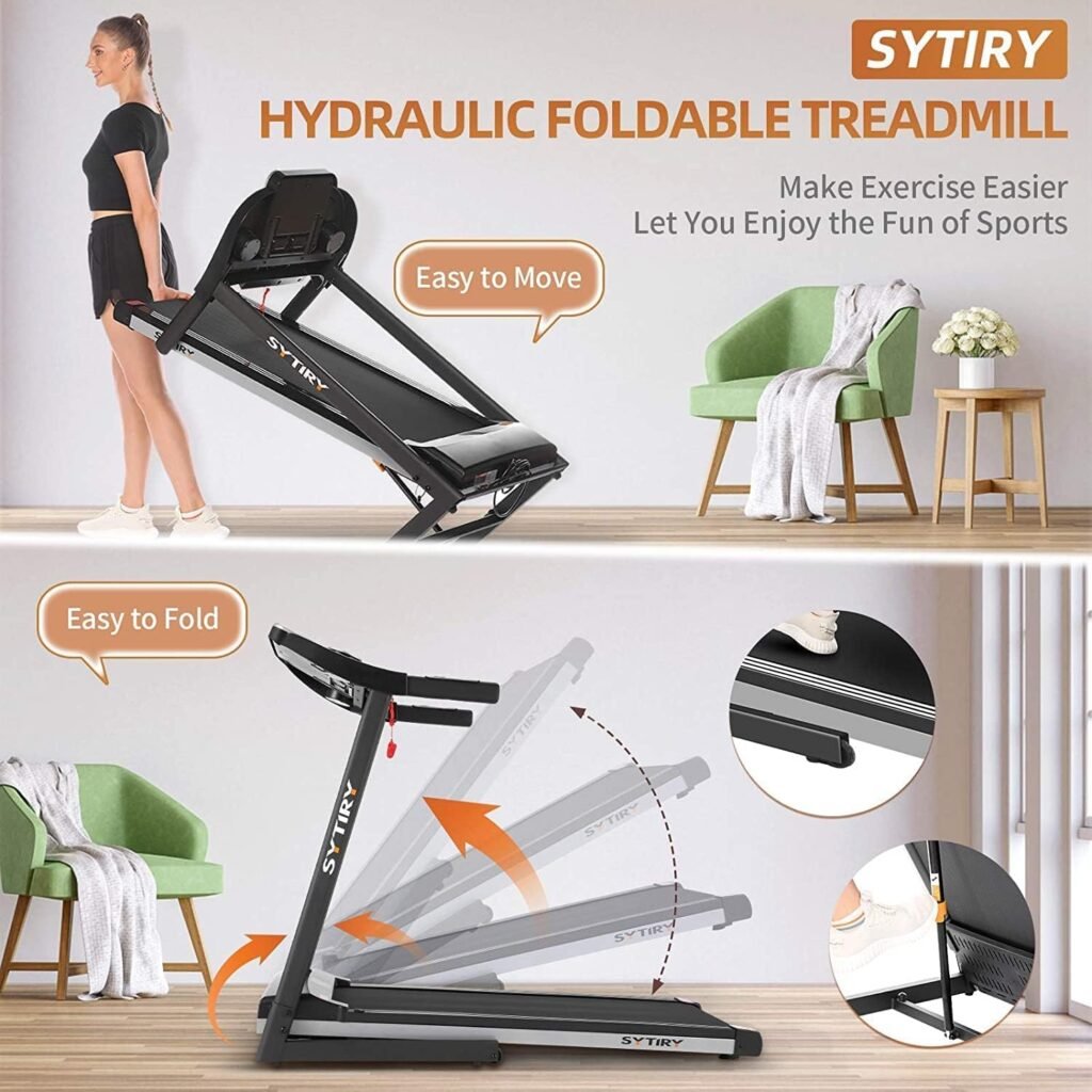 SYTIRY Treadmill with 10 Touchscreen, WiFi, Popular apps, Compact Treadmills Easy Assembly, Walking Jogging Running Machine for Family  Office Use | 1s Folding Treadmill