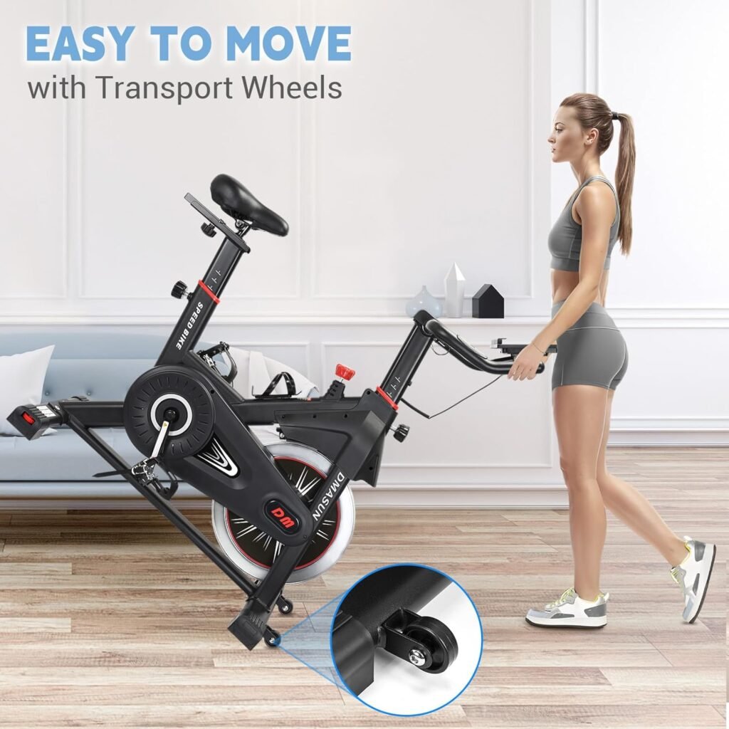 DMASUN Exercise Bike, Super Quiet Plus Magnetic Resistance Stationary Bike, Indoor Cycling Bike with Comfortable Seat Cushion, Digital Display with Pulse, 330/350LBS Capacity