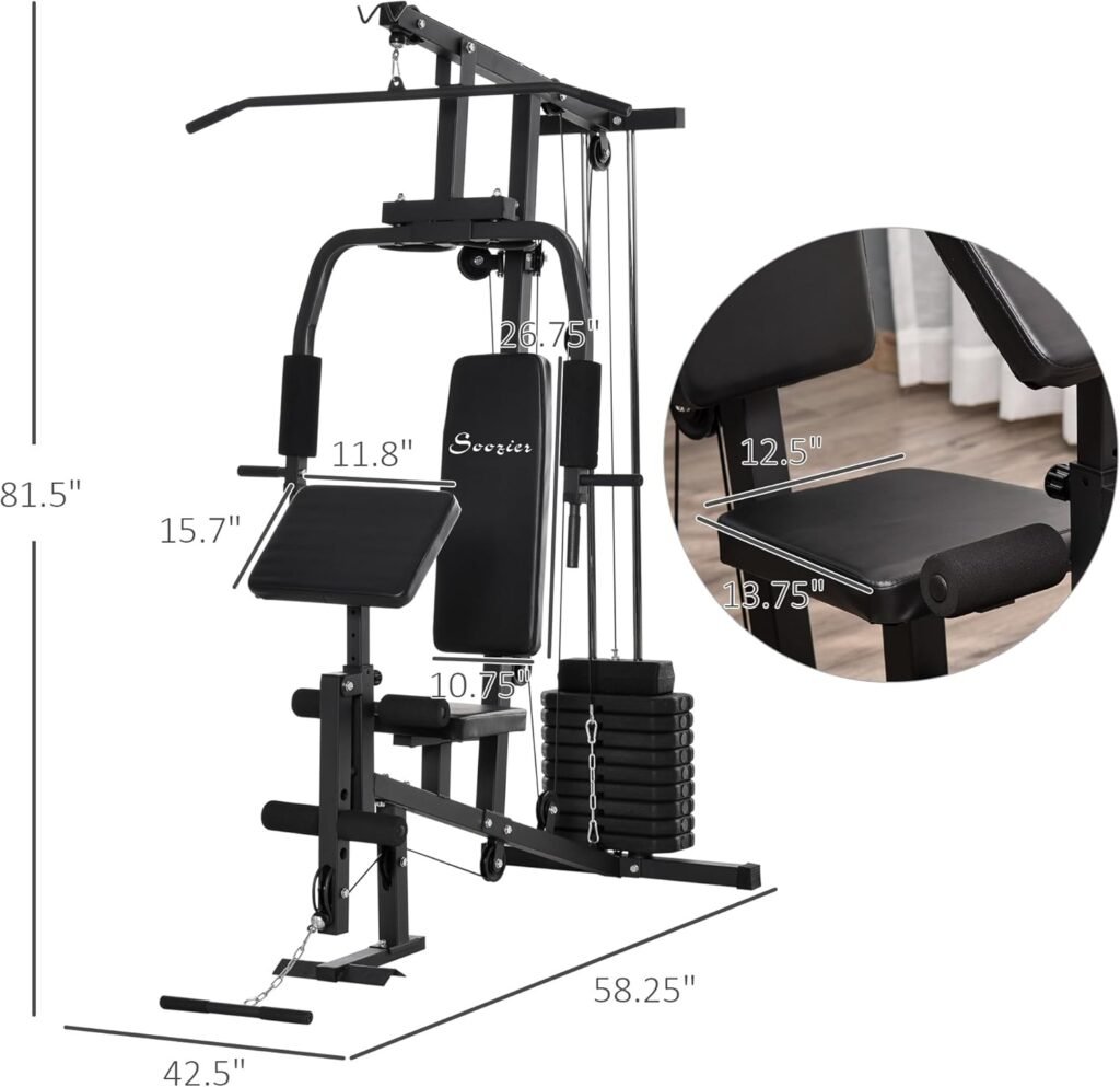 Soozier Multifunction Home Gym System, Workout Station with 99Lbs Weight Stack, for Full Body Exercise